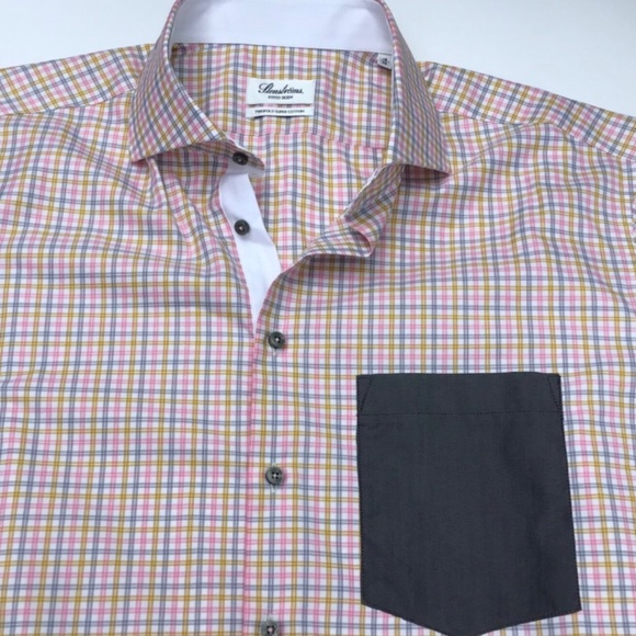 Stenstroms fitted body checkered 2 fold super cotton dress shirt Sz 18/46 - Picture 3 of 8